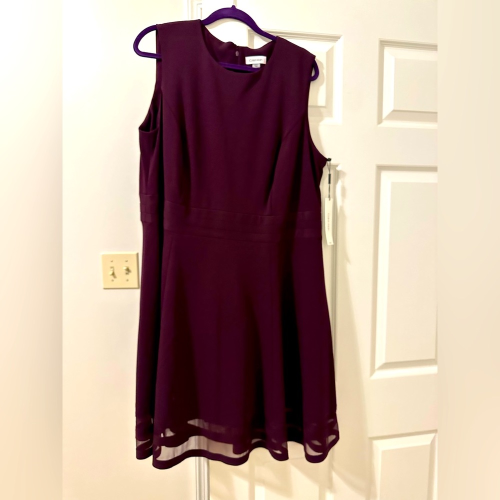 Calvin Klein Woman Plus Size Illusion-trim Fit & Flare Dress 18W NWT Purple Plum